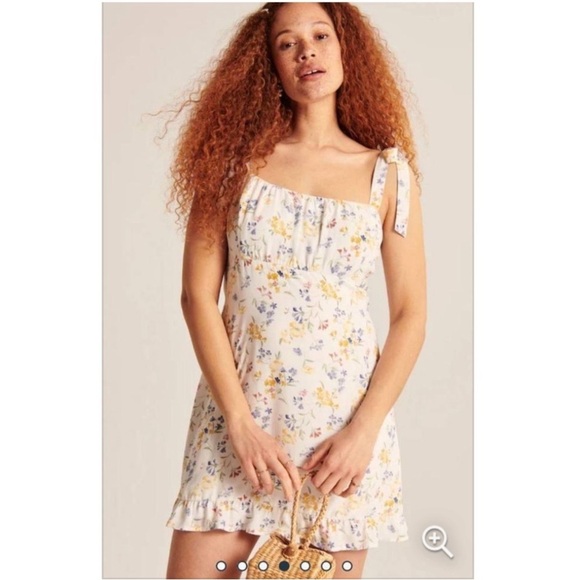 Abercrombie & Fitch Dresses & Skirts - Abercrombie & Fitch Faux Silk White Floral Tie Strap Mini Dress Ruffle Summer XL